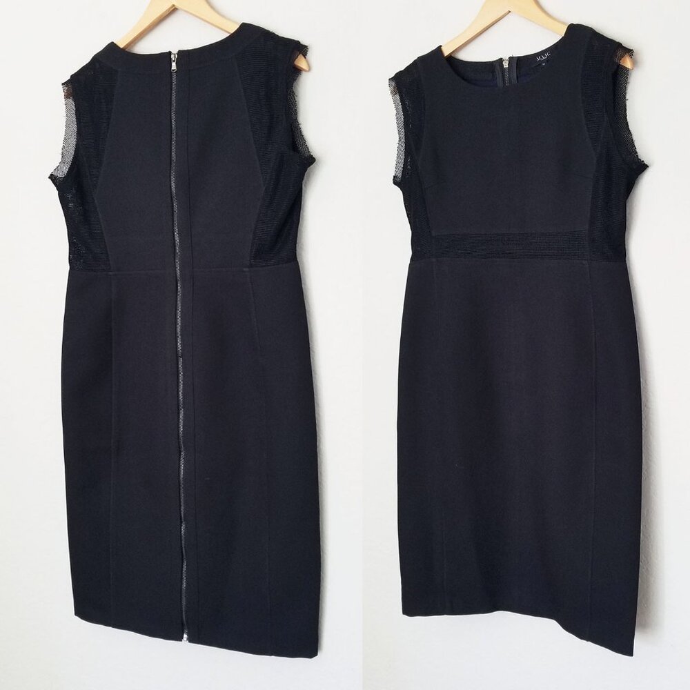 MAAC London Mesh Inset Black Bodycon Sheath Midi Dress 10 LBD Classic Zip Back
